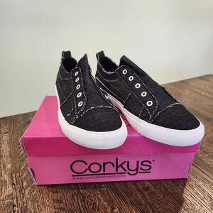 Corkys Black Canvas Slip-Ons Sneakers Size 12 Brand New